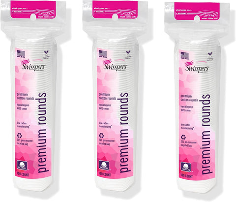 Swisspers Premium Cotton Rounds, Dual-Sided, 100 Count (Pack of 3)