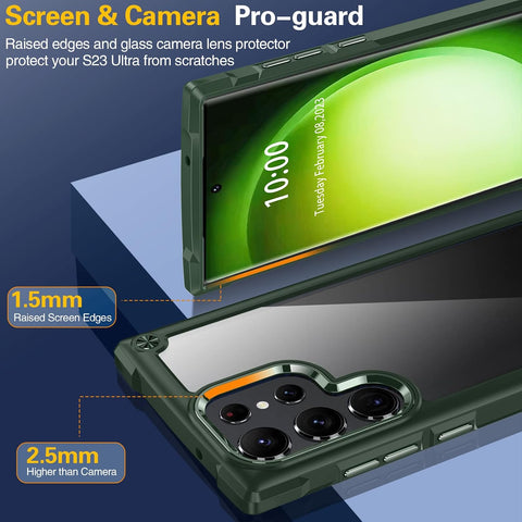 Oterkin for Samsung Galaxy S23 Ultra Case,10 FT Military Shockproof Phone Case with 2 X 9H Camera Lens Protectors Scratch-Resistant Crystal Clear Case-Green