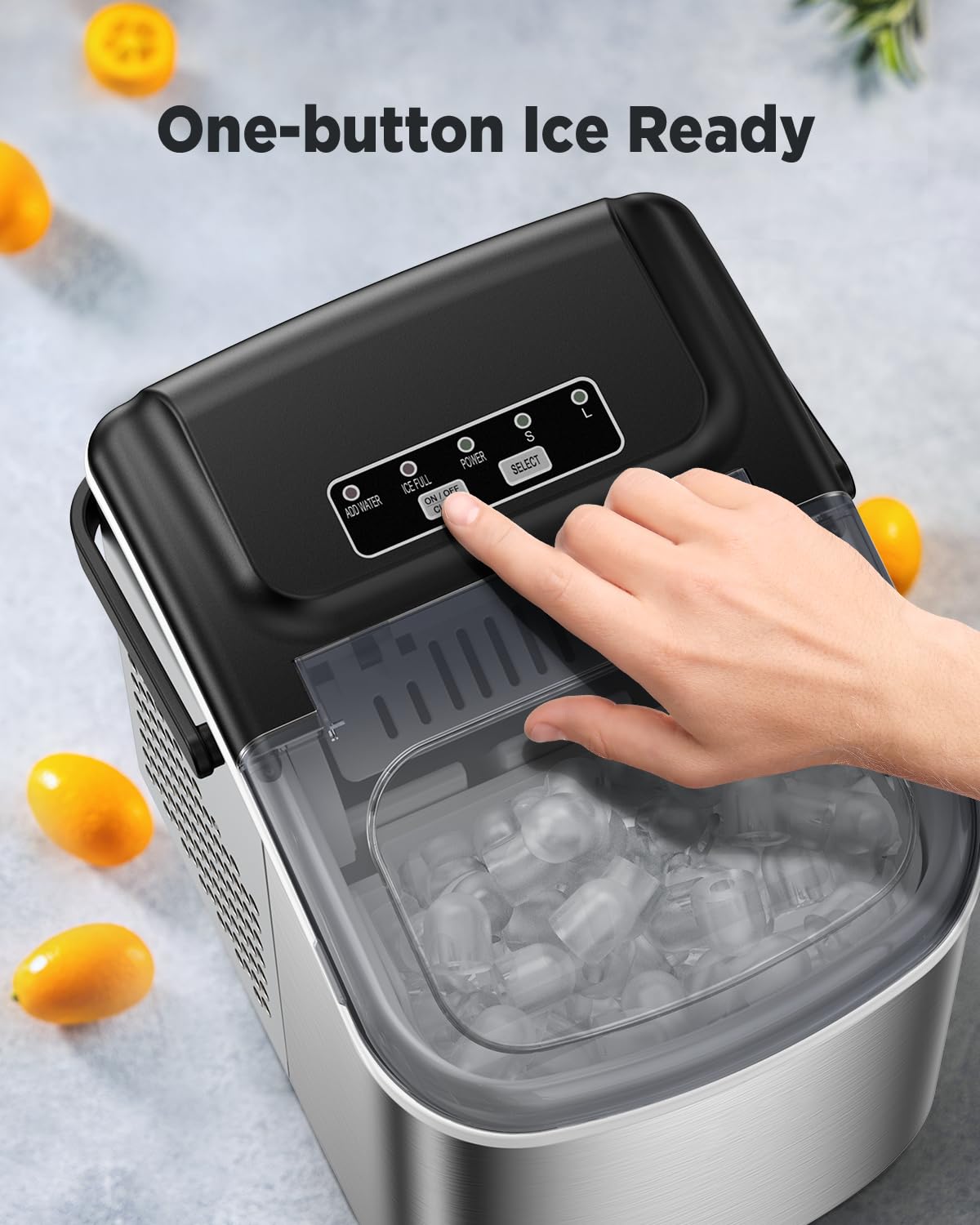 Silonn Countertop Ice Maker, 9 Cubes Ready in 6 Mins, 26lbs in 24Hrs, Self-Cleaning Ice Machine with Ice Scoop and Basket, 2 Sizes of Bullet Ice, Stainless Steel