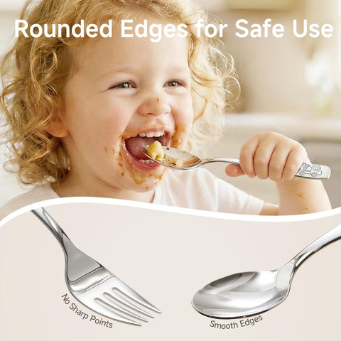 KINGSTONE 12 Pieces Kids Silverware Set, 18/10 Stainless Steel, Dump Truck