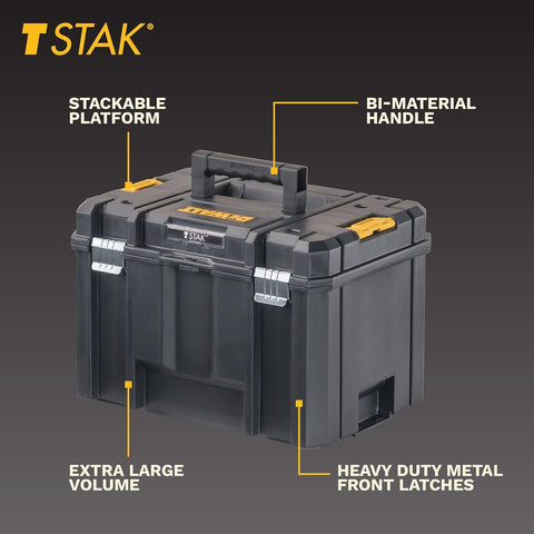DEWALT TSTAK Tool Box, Extra Large Design, Removable Tray for Easy Access to Tools, Water and Debris Resistant (DWST17806)