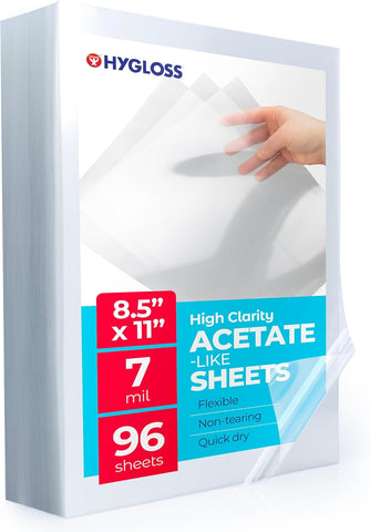 Hygloss 8.5 x 11 Acetate Paper - 7 Mil Clear Acetate Sheets - 96 Pack
