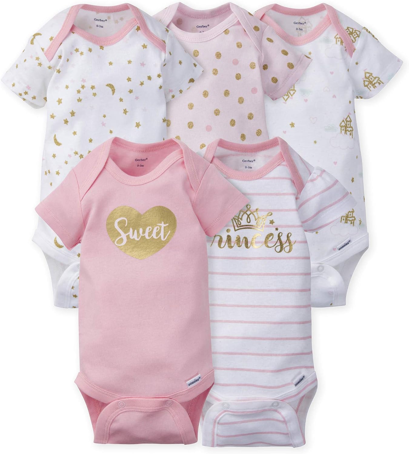 Gerber Baby Girls 5-Pack Short Sleeve Variety Onesies Bodysuits