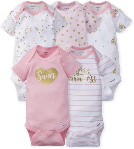 Gerber Baby Girls 5-Pack Short Sleeve Variety Onesies Bodysuits