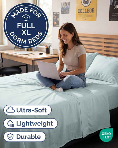 Full XL Sheets - 4 Piece Full XL Sheet Set - Cool & Breathable - Ice Blue