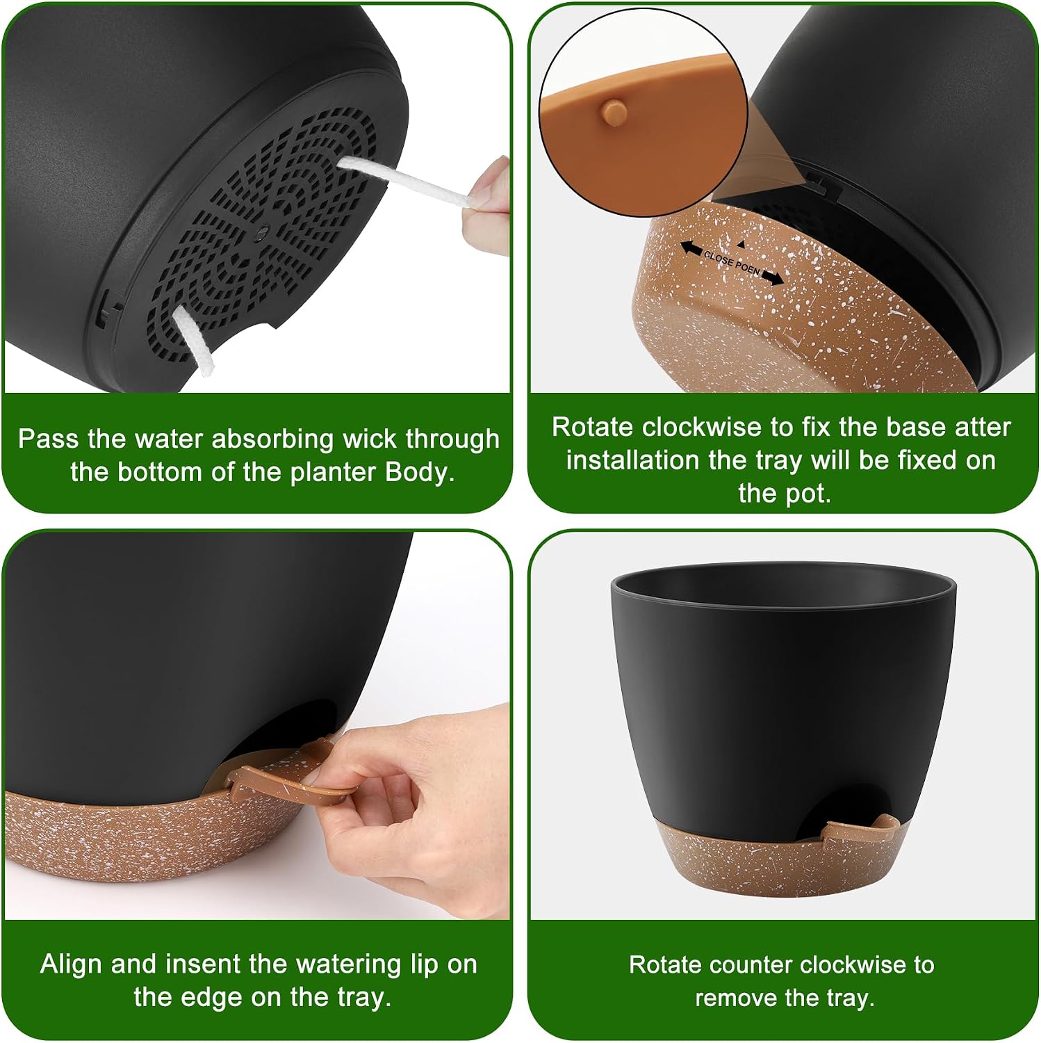 QRRICA 7/7.5/8/9/10 Inch Self Watering Pots for Indoor/Outdoor Plants