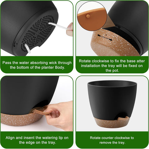 QRRICA 7/7.5/8/9/10 Inch Self Watering Pots for Indoor/Outdoor Plants