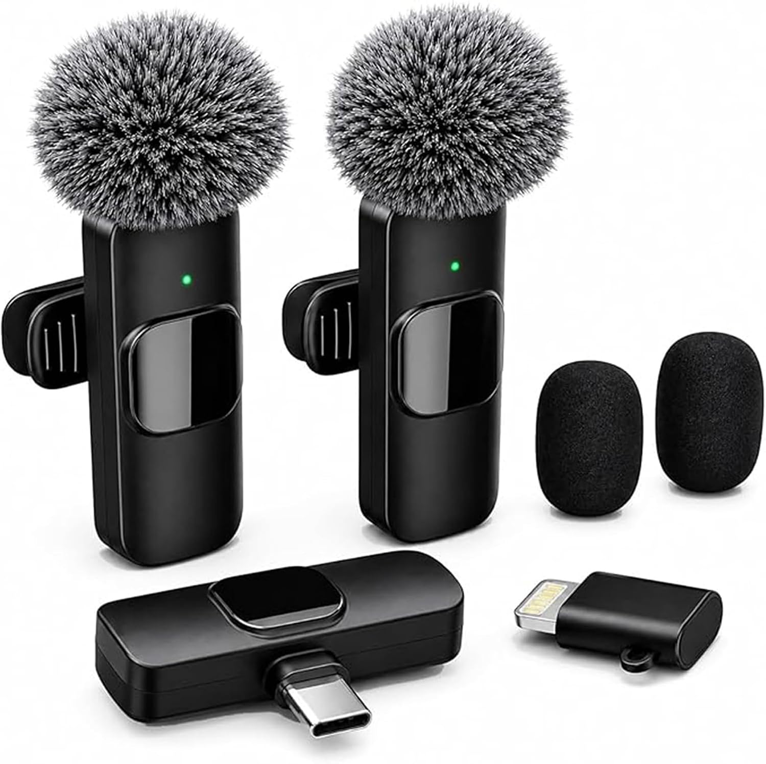 Wireless Lavalier Microphone for iPhone Android, 2Pcs Mini Mic, Plug & Play