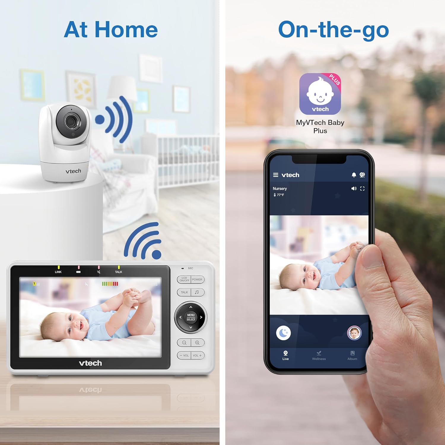 VTech Smart WiFi Baby Monitor – See Your Baby at Home or from Anywhere, Free App, 1080p Camera, 5" Screen, Pan-Tilt-Zoom, Night Vision, Two-Way Talk | VM901