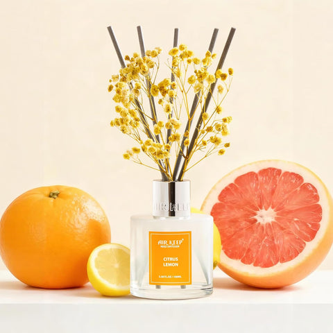 Airkeep Reed Diffuser Set,3.38 fl oz (100 ml) - Citrus Lemon Oil Diffusers with 8 Reed Sticks, Home Fragrance Reed Diffuser for Bathroom Shelf Decor