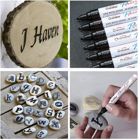 Overseas Black Paint Marker Pens, 6 Pack Oil Based Permanent Markers