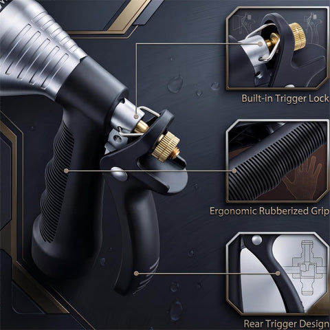 GREEN MOUNT 2-Pack Water Hose Nozzle, Heavy Duty Zinc Alloy Sprayer, Adjustable Jet to Shower, Leakproof Trigger Lock for Garden Car Pet Wash, Silver & Bronze