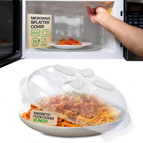HOVER COVER Magnetic Microwave Splatter Cover for Food - 12" - Ivory White