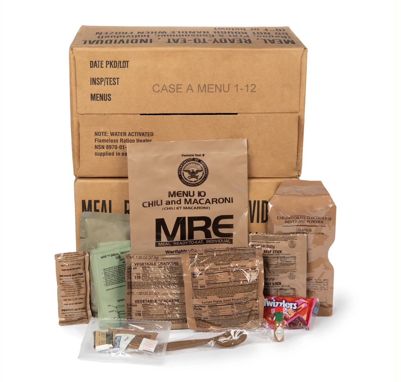 2026 Inspection MRE, U.S. MRE Meals, Emergency Supplies, Emergency Food Supply, Survival Food w/Flameless Heater, Ready Meals (Variety Pack of 24) – (A & B Case Fresh Stock) MREs have 10 Year Shelf Life From Inspection Date – 2023 Pack / 2026 Inspection