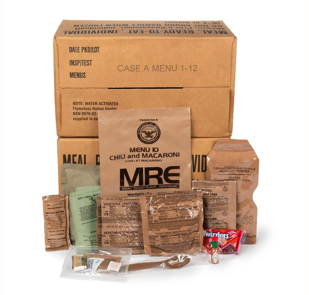 2026 Inspection MRE, U.S. MRE Meals, Emergency Supplies, Emergency Food Supply, Survival Food w/Flameless Heater, Ready Meals (Variety Pack of 24) – (A & B Case Fresh Stock) MREs have 10 Year Shelf Life From Inspection Date – 2023 Pack / 2026 Inspection