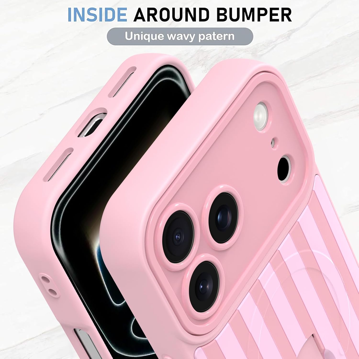 KANGHAR Compatible with iPhone 17 Pro Case Stripes -Pink