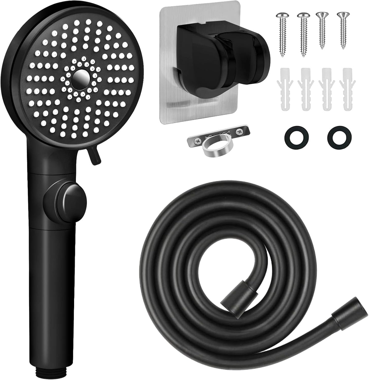 RV Shower Head with Hose, High Pressure 5 Mode Shower head Replacement, Handheld Showerhead for RV/Campers, Travel Trailer for Water Saving, Showerheads Holder and Hose, On Off Switch, Black
