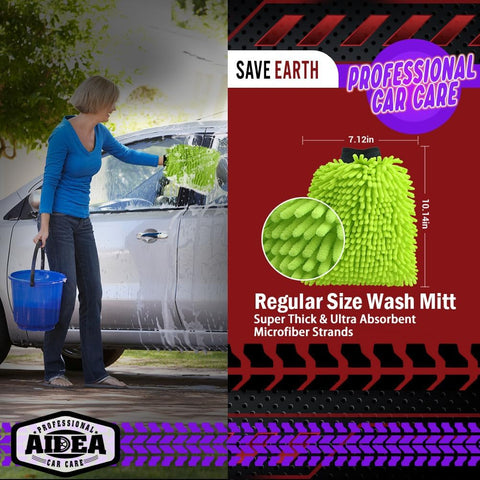AIDEA Car Wash Mitt Microfiber-2PK, Car Wash Brush, Green, 7.12''X10.14''