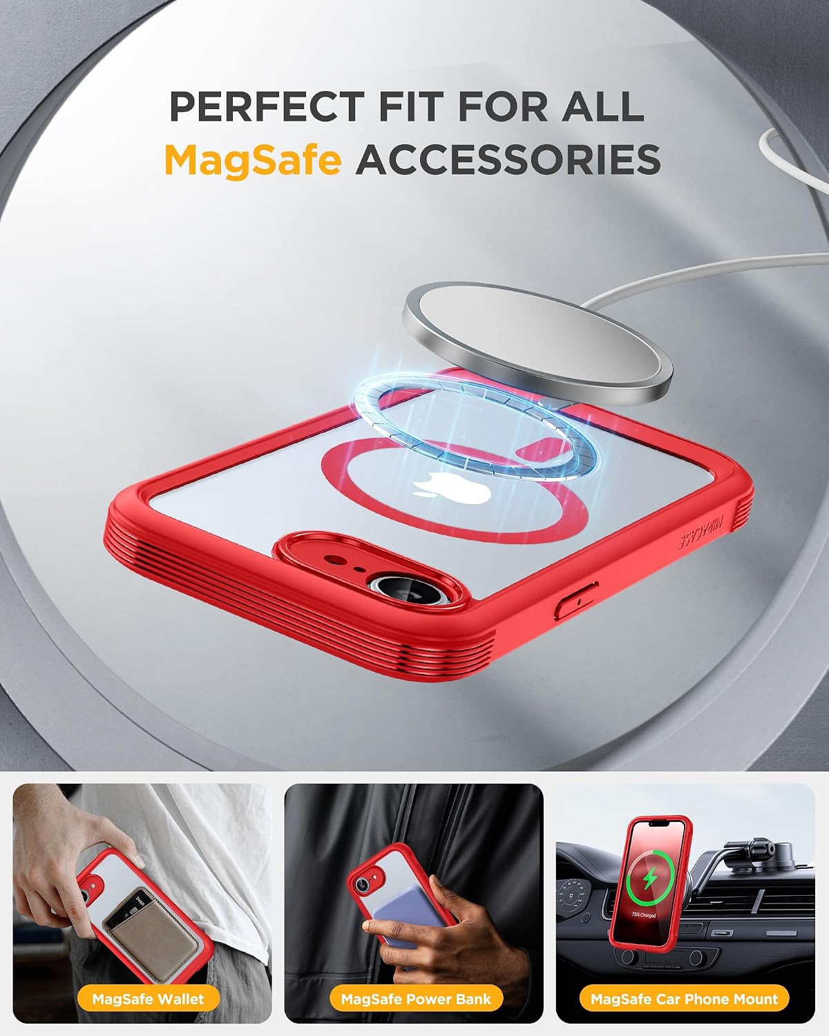 Miracase for iPhone 16e & 17e Case with Built-in Screen Protector, Red