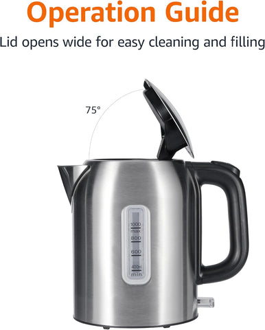 Amazon Basics Electric Kettle, Tea Kettle & Water Boiler with Auto Shut-Off, Boil Dry Protection, Strix Thermostat, BPA-Free, 1500W, 1.1Qt (1L), Stainless Steel, New Model, Black & Silver