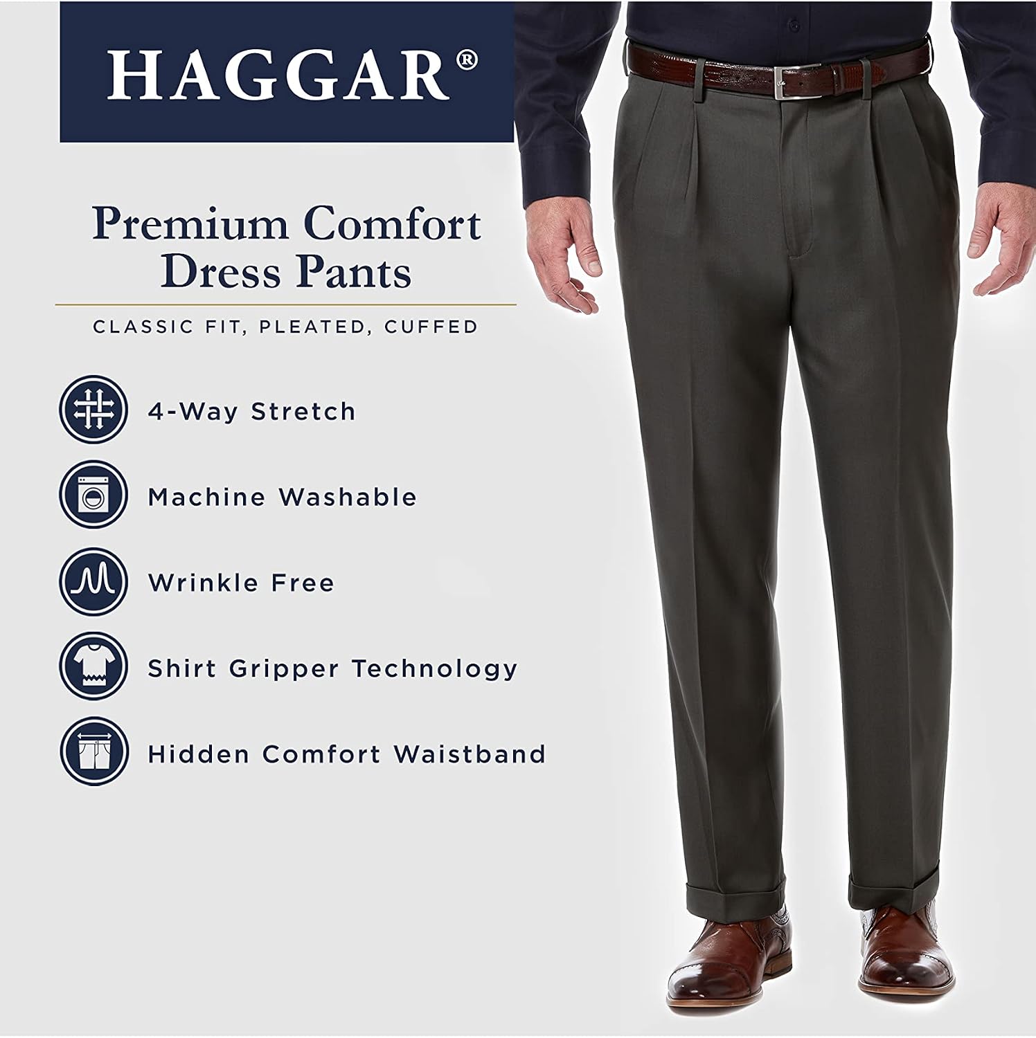 Haggar Men's Classic Fit Pleated Premium Comfort Dress Pant