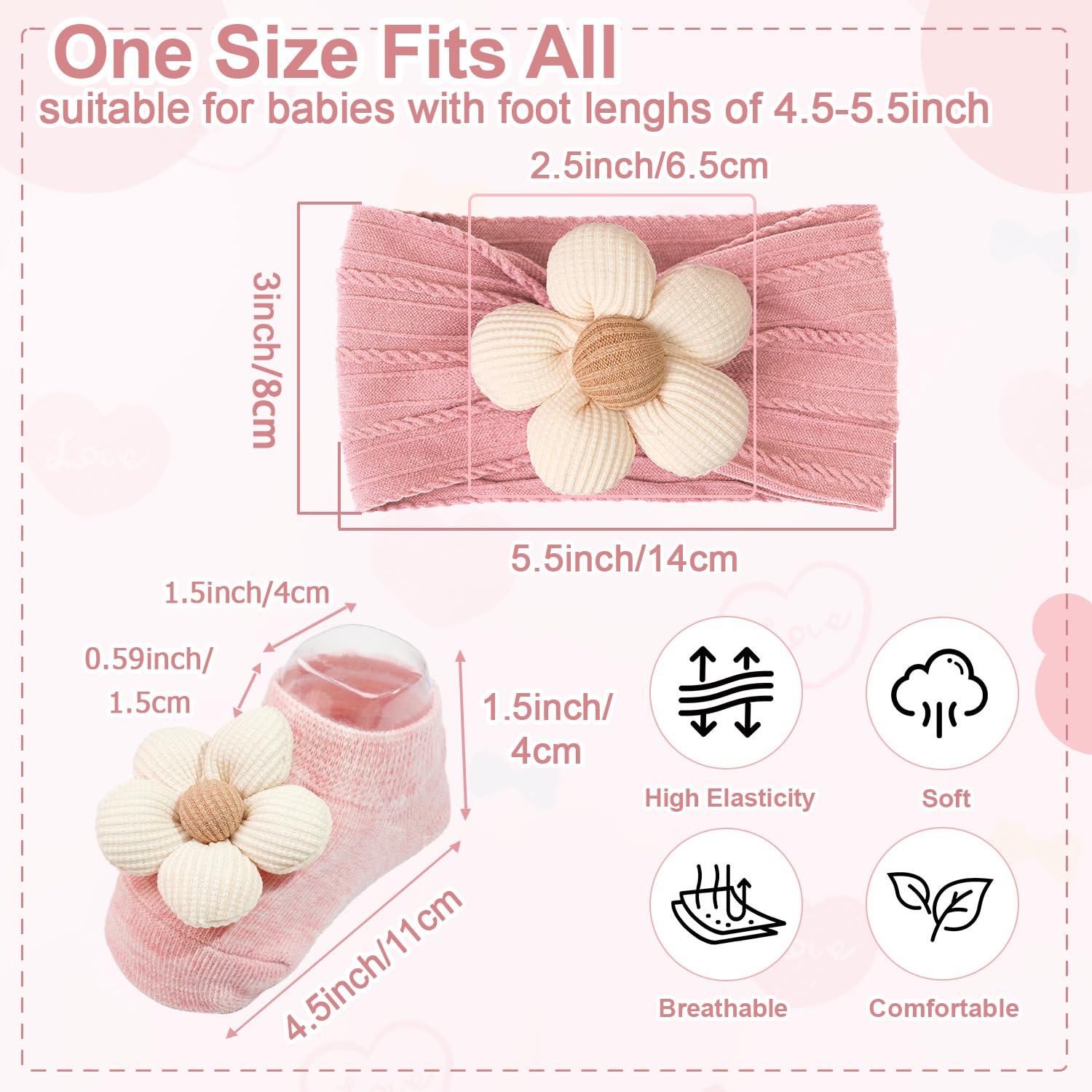 JOYOYO Baby Girl Headband and Socks Non-Slip Floral Socks and Soft Flower Head Wear for Babies Infants Toddlers