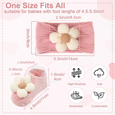 JOYOYO Baby Girl Headband and Socks Non-Slip Floral Socks and Soft Flower Head Wear for Babies Infants Toddlers