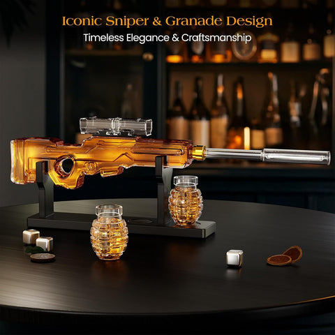 Kollea Cool Whiskey Decanter Gift Set with 2 Grenade Glasses