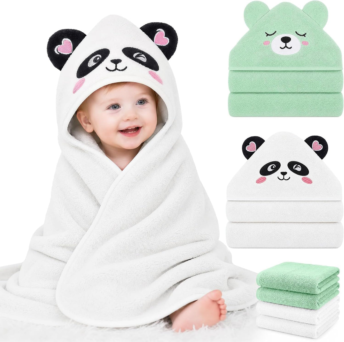 6 PCS Baby Bath Towels for Infants Toddlers Essentials, Green