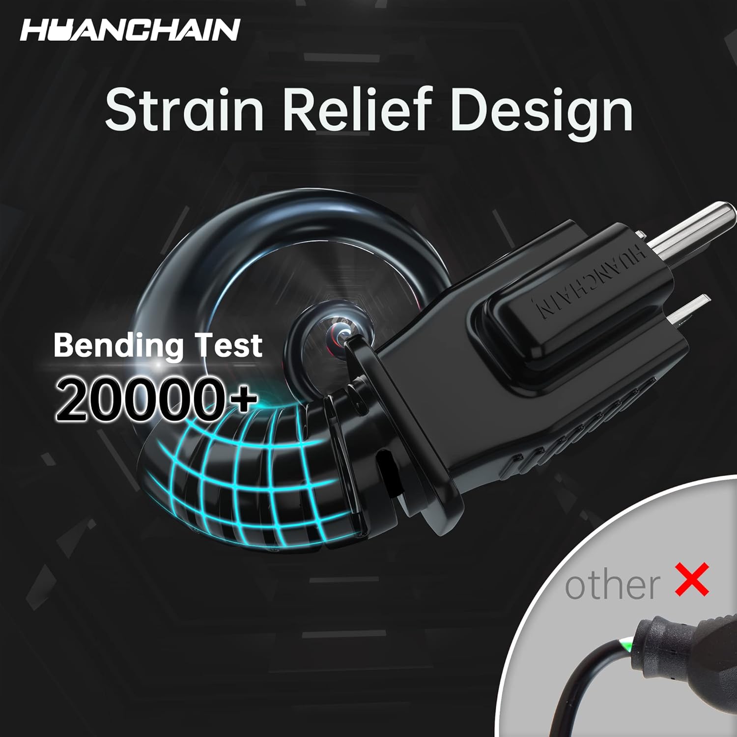 HUANCHAIN Indoor Outdoor Black Extension Cord 15 FT Waterproof 16/3 Gauge