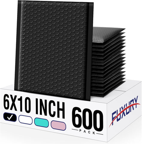 Fuxury Bubble Mailers Bulk 6x10“ 600 Pack Black Padded Envelopes