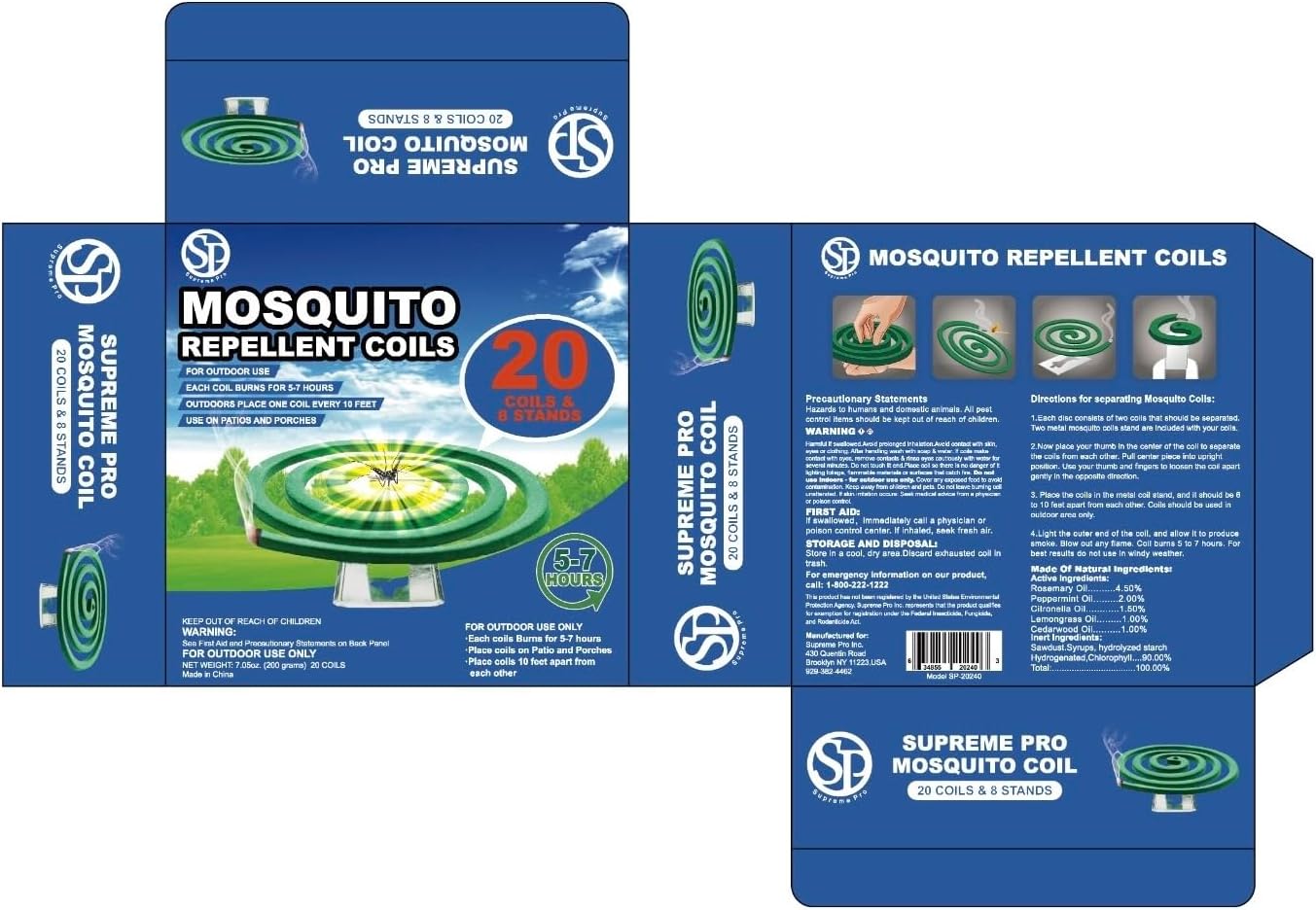 Mosquito Repellent Coils - Outdoor Use Reaches Up to 10 feet - Each Burns for 5-7 Hours (20 coils & 8 Coil Stands) for Patio Backyard