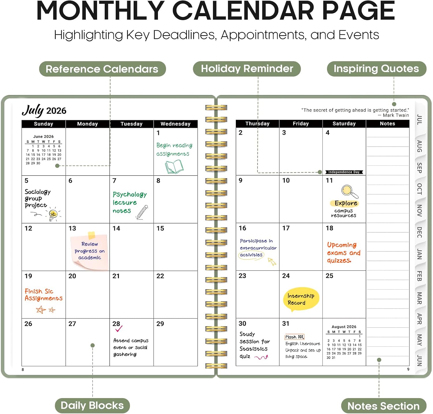Taja Planner 2026-2027, 8.5" x 11" Calendar Planner, Jul 2026-Jun 2027