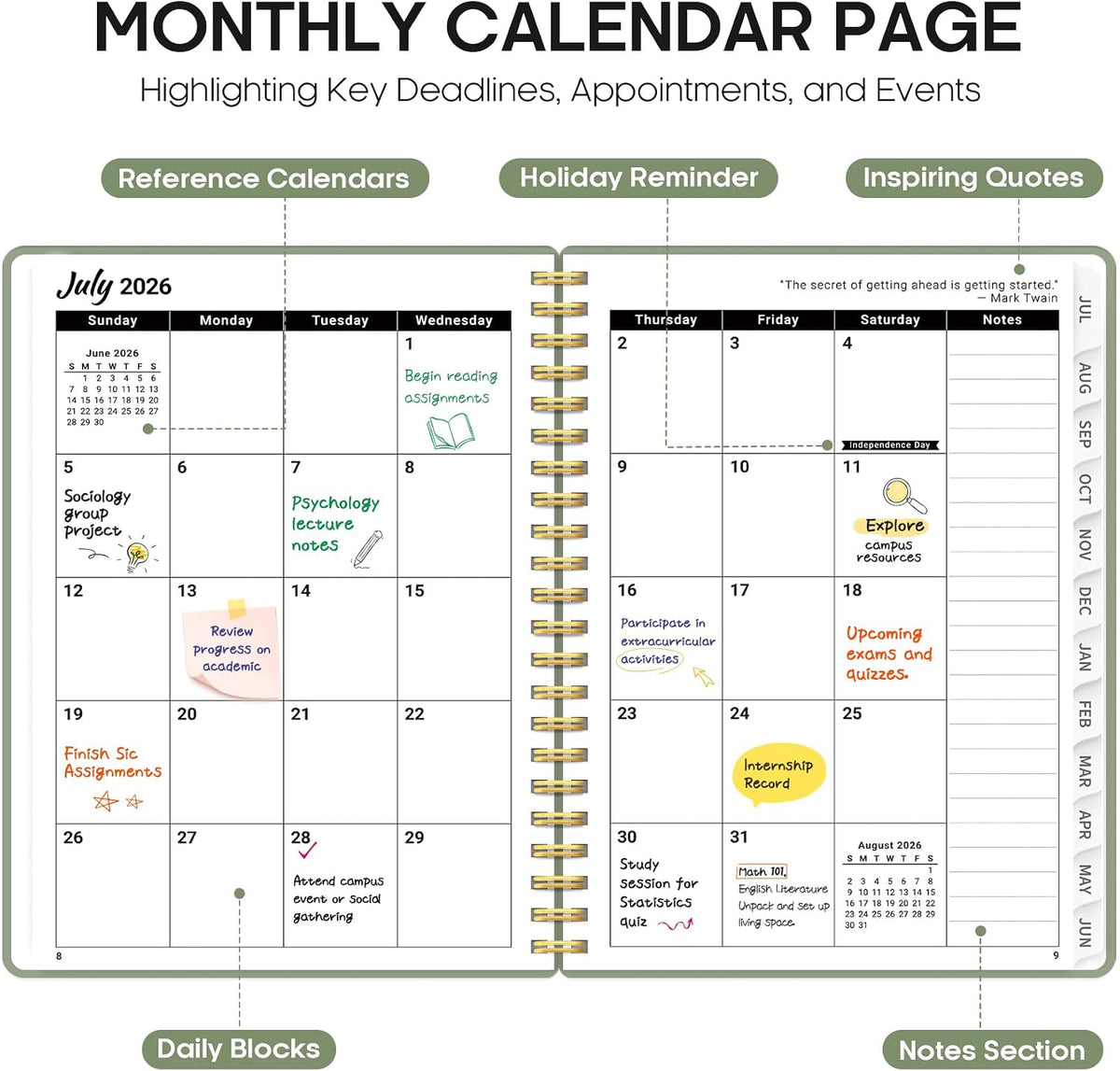 Taja Planner 2026-2027, 8.5" x 11" Calendar Planner, Jul 2026-Jun 2027