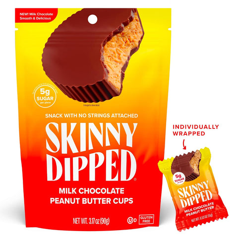 SkinnyDipped Milk Chocolate Peanut Butter Cups, 3.2oz Bag | 4 Pack