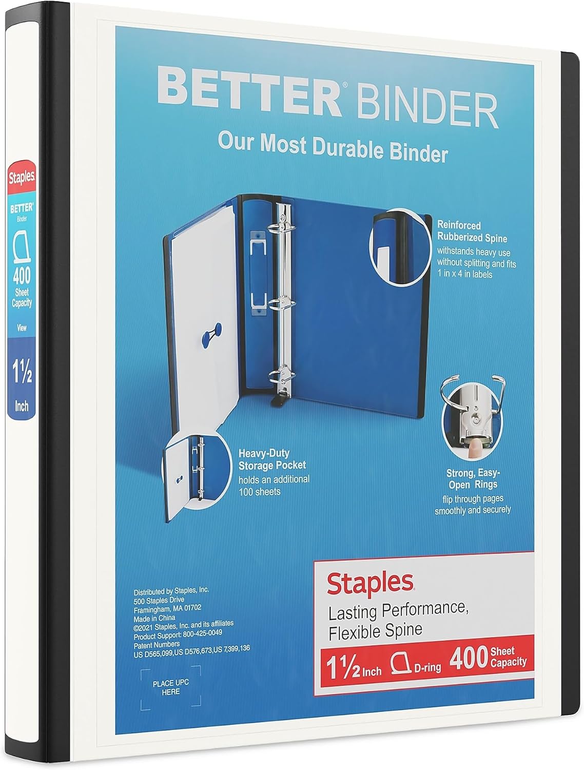 Staples Better Binder, 1.5 Inch D-Ring, White, 400 Sheets, 3-Pack