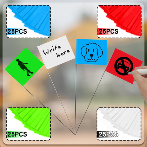 Zozen 100Pack Marking Flags, Red&Green&Blue& White, 15x4x5 In lawn Flag