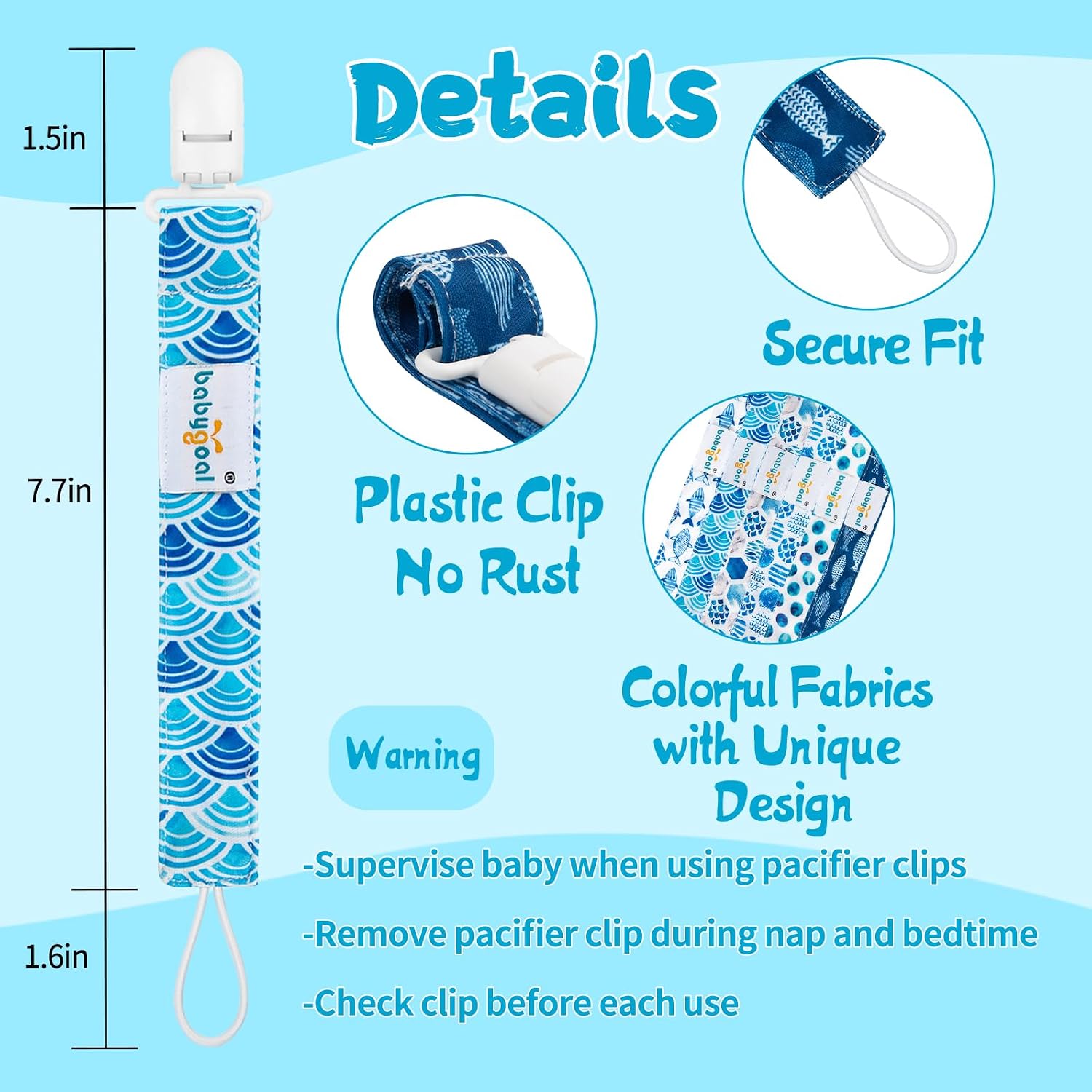 babygoal Ocean Blue Pacifier Clips, 6 Pack Binky Paci Holder Clips Leashes Fits for Most Baby Pacifiers and Binkies