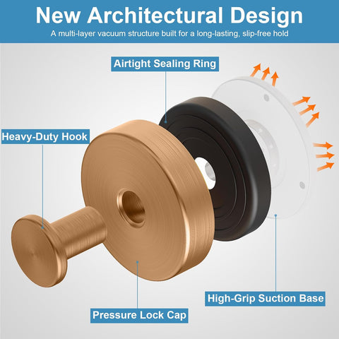 Suction Cup Hooks for Shower, No Drill Towel Hooks for Bathroom