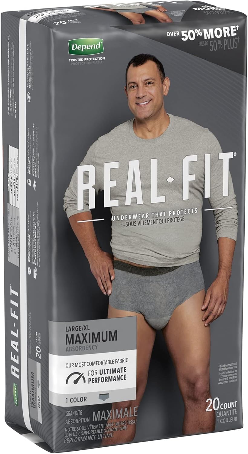 Depend Real Fit Disposable Underwear Male Waistband Style Large/X-Large, 50979, Maximum, 40 Ct