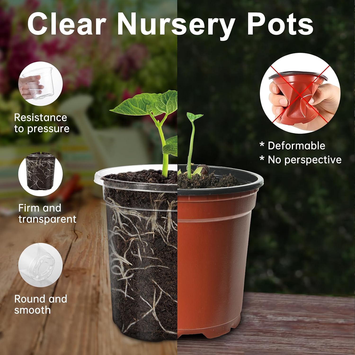 30 Pack 6.5/5/4 In Clear Nursery Plant Pots with Drainage Holes, 20 Labels