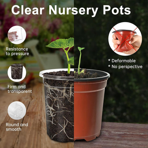 30 Pack 6.5/5/4 In Clear Nursery Plant Pots with Drainage Holes, 20 Labels
