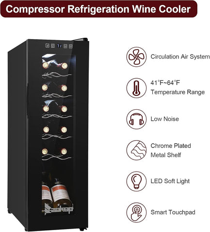 Winado 12 Bottle Compressor Wine Cooler Refrigerator