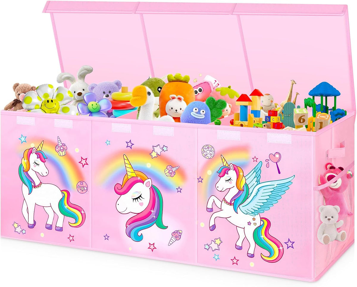 Extra Large Toy Box with Lids, Collapsible Storage Chest, 40"x16"x16" Pink