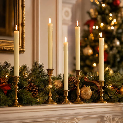 Lezonic Flameless Taper Candles with Remote Timer, Battery Operated Flickering LED Fake Candles for Dining Table Centerpiece Wedding Christmas Mantel Decor, 0.8 x 9.5 inch