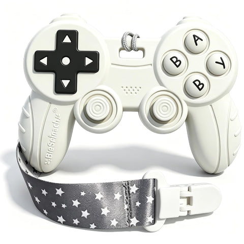 Cool Remote Game Control Teething Toy for Babies 0-6 6-12 Months,Game Controller Teether for Gamer Parents,Baby's First Valentines Day Gifts,Silicone Remote Chew Toys（White
