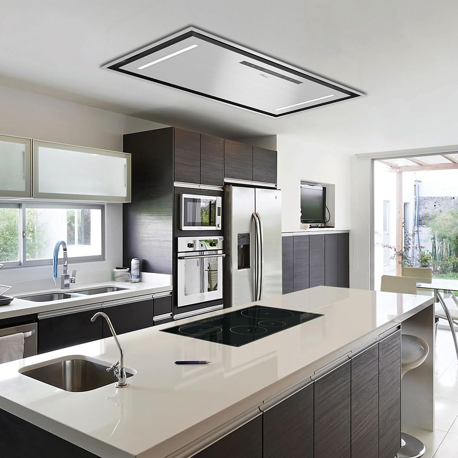 36"Wx19"D Flush Ceiling Mount Split Insert Range Hood with 8" Remote Blower