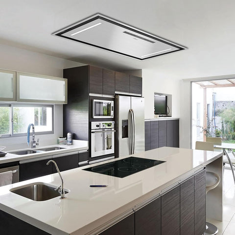 36"Wx19"D Flush Ceiling Mount Split Insert Range Hood with 8" Remote Blower