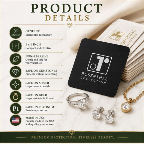 Rosenthal Collection - 100 Anti-Tarnish Strips 1"x1" Tabs for Jewelry Storage, Silver Protection, Prevent Tarnish on Rings, Necklaces, Earrings, and Watches