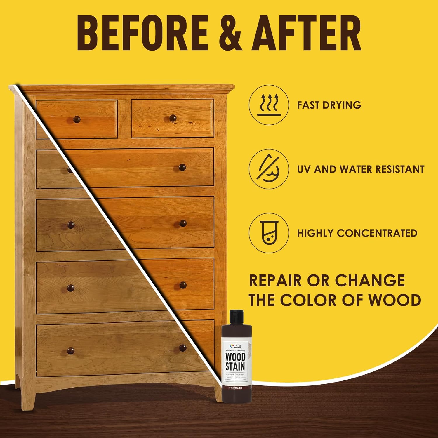 DWIL Water Based Wood Stain - Multiple Finishes, Fast Drying, Indoor and Outdoor Furniture, Wood Paneling, Cabinets and More, Low Odor ＆ Non-Toxic (8.5oz Rosewood)